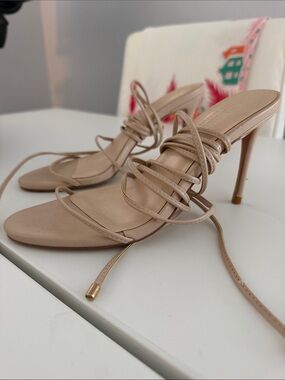 FEMME LA Nude Stiletto Heels with Wrap-Around Ankle Tie